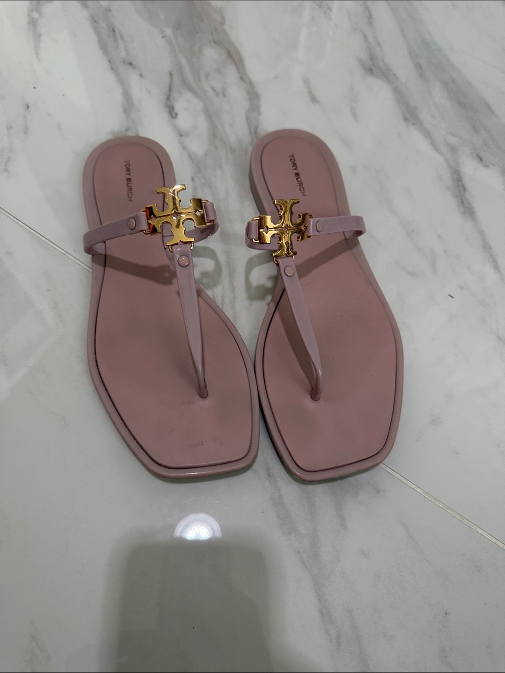 Tory Burch Dusty Pink Miller Logo Thong Sandals with Gold Hardware